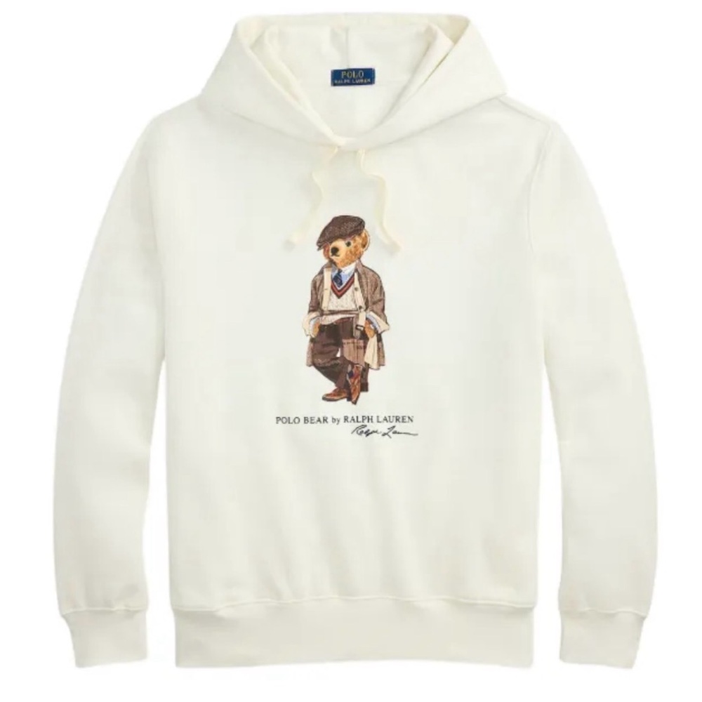 🐻🐻Polo Ralph Lauren Cream Polo Bear herringbone Hoodie sweatshirt XXL